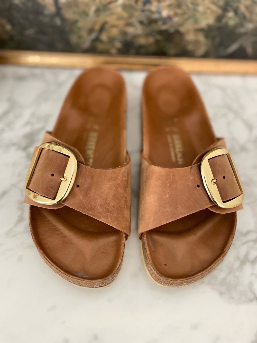 Birkenstock Madrid Big Buckle Cognac Brown Leather size 10 Oiled Gold - Picture 2 of 6